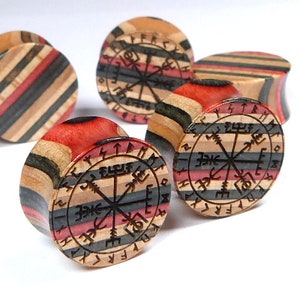 Recycled Skateboards, 16mm (5/8&quot;) Plugs, Viking Compass, Plugs and Tunnels, Ear Gauge, Wooden Plug, Wood Tunnel, Wooden Plugs, Wood Tunnels