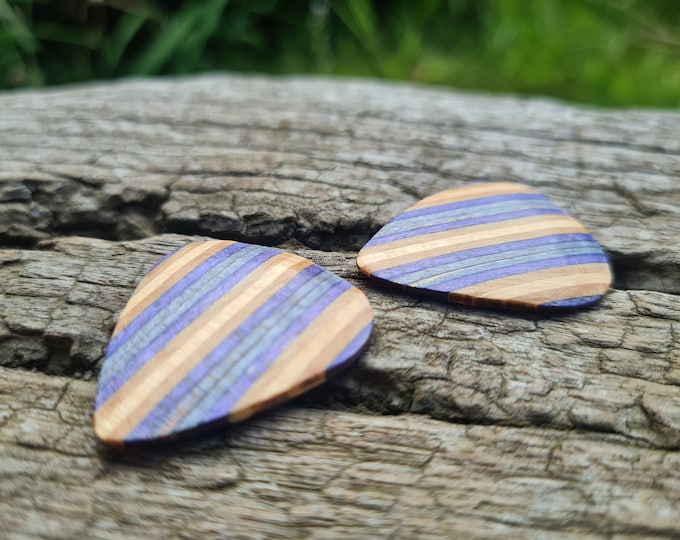 Gift Boxed Pair of Personalised Engraved Recycled Skateboard Wooden Guitar Picks, Handmade, Guitar Playable or Collectables