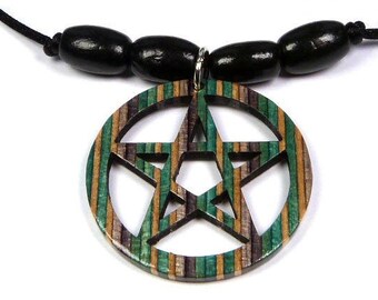 Recycled Skateboards, Pentacle Necklace, Wooden Jewellery, Unique Gifts, Spiritual, Pentagram Necklace