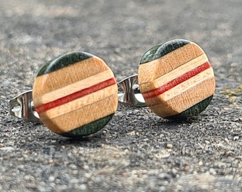 Recycled Skateboards, Holzohrstecker, coole Ohrringe, runde Ohrstecker, Holzohrringe, Ohrstecker, Holz Ohrstecker, bunt
