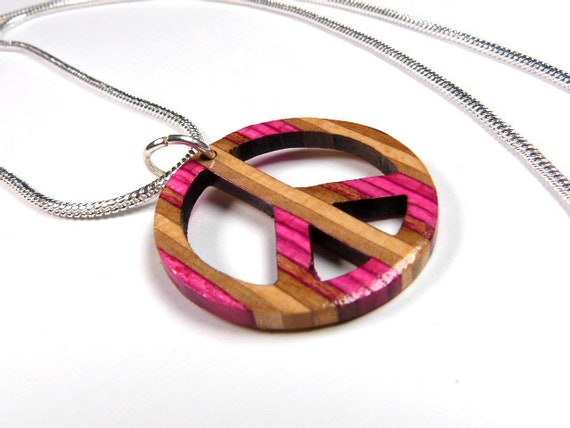 Recycled Skateboards, Peace Sign Necklace, Wooden Jewellery, Unique Gifts, Boho Hippy Necklace, Wood Peace Sign, Hippie Gifts, Peace Symbol