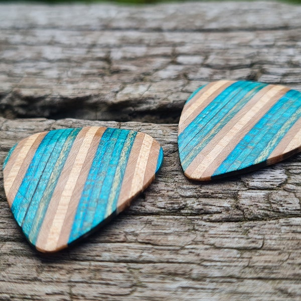 Handmade Recycled Skateboard Wooden Guitar Picks, Pair, Engraved Playable Plectrums., Collectable in Gift Box, RARE,