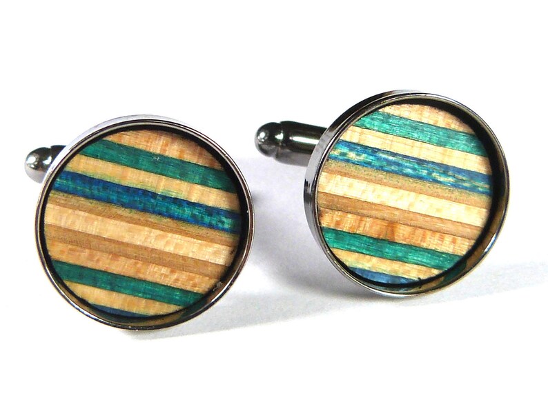 Wood Cufflinks Custom Cufflinks Wooden Cufflinks Unique Cufflinks Mens Cufflinks Recycled Skateboards Round Cufflinks Mens Gifts