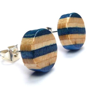 Recycled Skateboards, Wooden Studs, Cool Earrings, Round Stud Earrings, Wooden Earrings, Stud Earrings, Wood Earrings Stud, Colourful