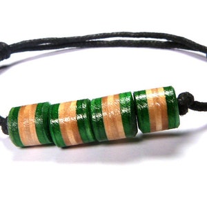 Planches à roulettes recyclées, Bracelet en perles en bois, Bijoux en bois, Bracelet d’amitié, Cadeaux uniques, Coton ciré, Perles colorées, Perles en bois