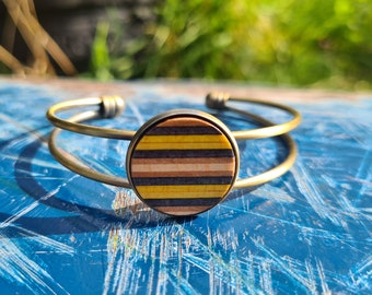 Recycled Skateboards, Wood Cuff Bracelet, Wooden Bangle, Women's Gifts, Skateboard Bracelet, Wooden Cuff Jewelry, Metal Bangle, Colourful