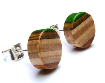 Recycled Skateboards, Wooden Studs, Cool Earrings, Round Stud Earrings, Wooden Earrings, Stud Earrings, Wood Earrings Stud, Colourful