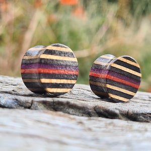 Recycled Skateboards, 14mm (9/16&quot;) Plugs, Plugs and Tunnels, Ear Gauge, Wooden Plug, Wood Tunnel, Wooden Plugs, Wood Tunnels, Gauges