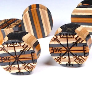 Recycelte Skateboards, 16mm (5/8&quot;) Plugs, Wikinger Kompass, Plugs und Tunnel, Ohrstöpsel, Holz Plug, Holztunnel, Holz plugs, Holztunnel
