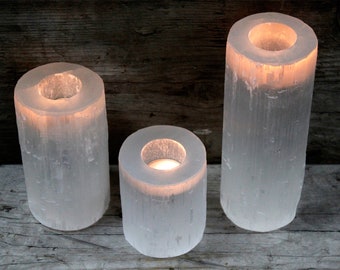 Selenite Candle Holders, Tea Light Holders, Crystal Candle Holders, Third Eye, Crown, Etheric Chakra, Chakra Healing, Healing Crystals