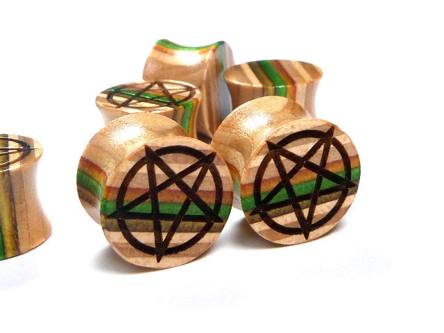 Planches à roulettes recyclées, bouchons de 12 mm (1/2 po), pentagramme, bouchons et tunnels, jauge d'oreille, bouchon en bois, tunnel en bois, boucho
