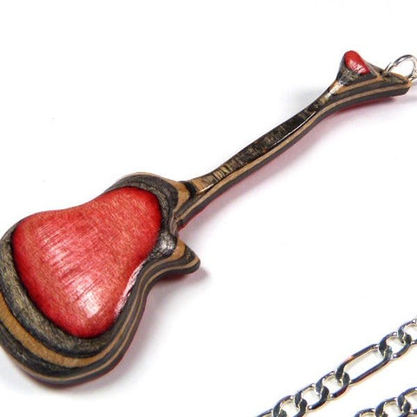 Recycled Skateboards, Guitar Necklace, Guitar Gift, Musician Gifts, Wooden Jewelry, Unique Gifts, Cool Gifts, Best Gifts, Wooden Jewellery