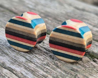Recycled Skateboards, 14mm (9/16") Plugs, Plugs and Tunnels, Ear Gauge, Wooden Plug, Wood Tunnel, Wooden Plugs, Wood Tunnels, Gauges