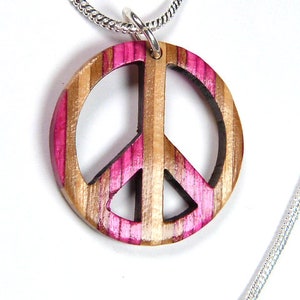Recycled Skateboards, Peace Sign Necklace, Wooden Jewellery, Unique Gifts, Boho Hippy Necklace, Wood Peace Sign, Hippie Gifts, Peace Symbol image 2