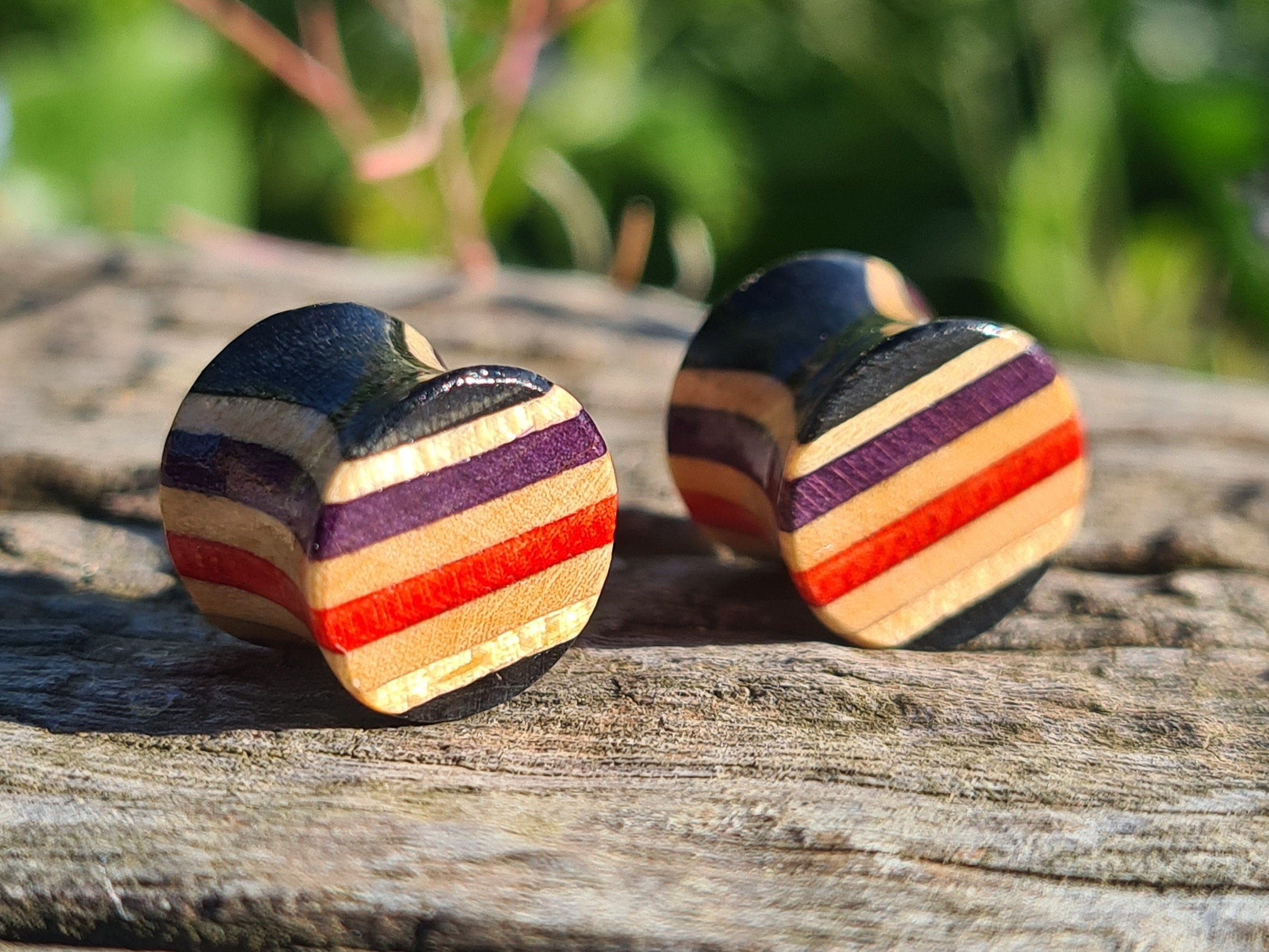Recycled Skateboards, 10mm (3/8") 00g Plugs, Plugs and Tunnels, Ear Gauge, Wooden Plug, Wood Tunnel, Wooden Plugs, Wood Tunnels, 00 Gauge