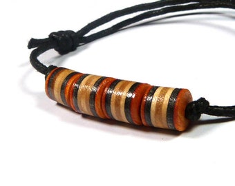 Monopatines reciclados, Pulsera de cuentas de madera, Joyas de madera, Pulsera de la amistad, Regalos únicos, Algodón encerado, Cuentas de colores, Cuentas de madera