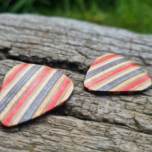 Handmade Recycled Skateboard Wooden Guitar Picks, Pair, Engraved Playable Plectrums., Collectable in Gift Box, RARE,