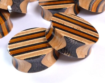 Recycled Skateboards, 25mm (1") Plugs, Plugs and Tunnels, Ear Gauge, Wooden Plug, Wood Tunnel, Wooden Plugs, Wood Tunnels, Gauges