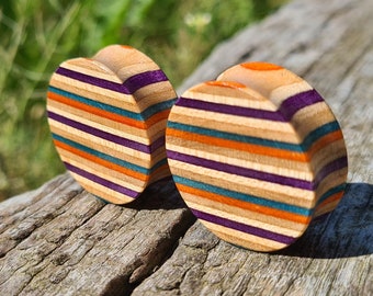Recycled Skateboards, 26mm (1 1/32") Plugs, Plugs and Tunnels, Ear Gauge, Wooden Plug, Wood Tunnel, Wooden Plugs, Wood Tunnels, Gauges