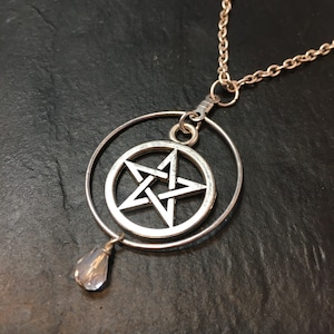 Silver Crystal Witch Pentacle Necklace