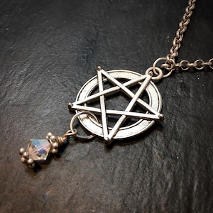 Silver Swarovski Crystal Witch Pentacle Necklace