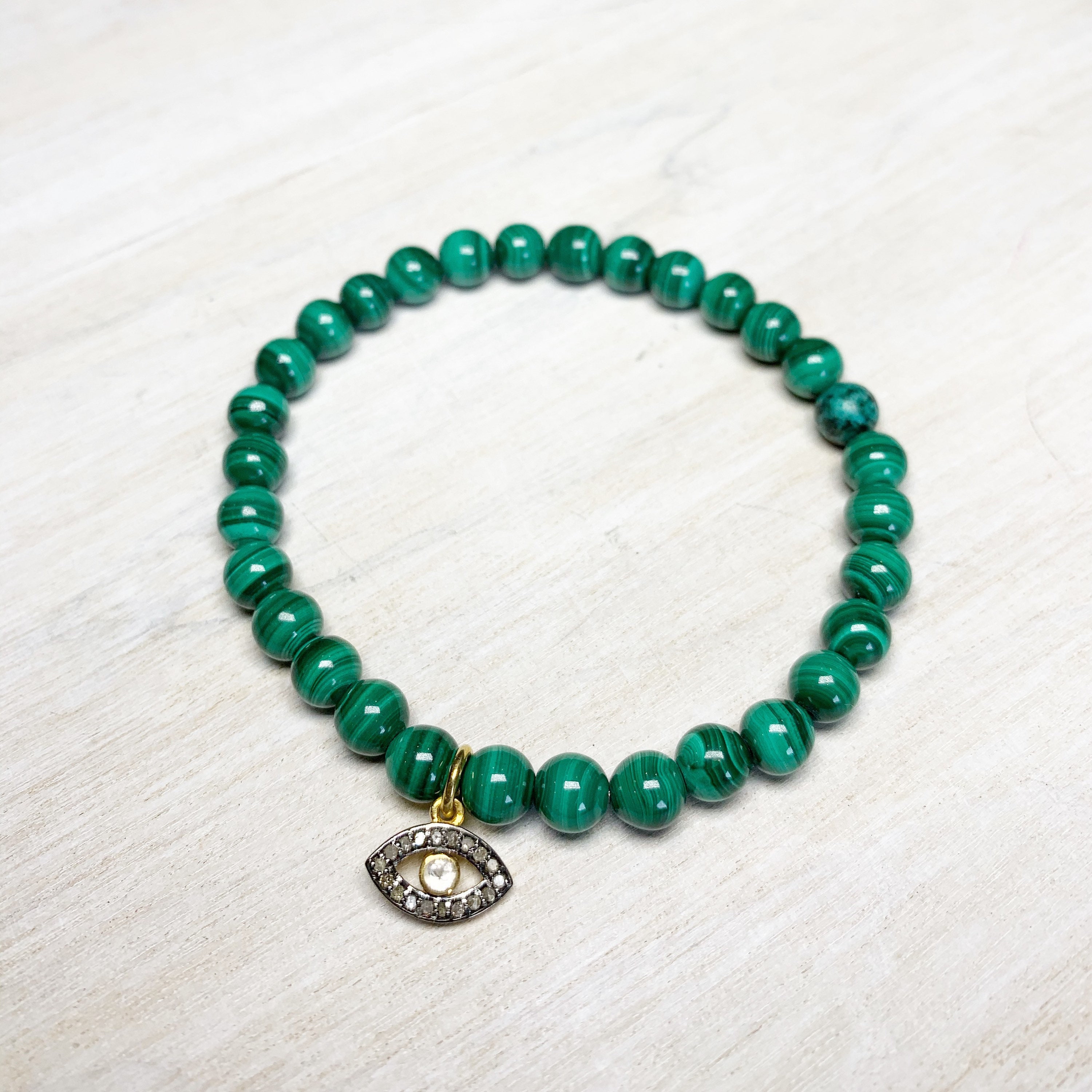 Sydney Evan 14kt yellow gold Evil Eye agate beaded bracelet - Green