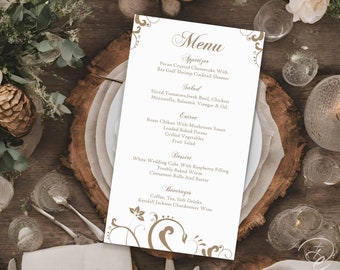 Wedding Menu Template DIY Menu Card Template Editable Text Word File Instant Download Gold Menu Floral Menu Template Printable Menu 4x7 PW05