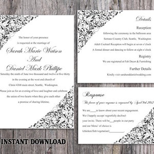 Wedding Invitation Template Download Printable Wedding Invitation Editable Invitation Floral Invitation Black Invitation Elegant DIY DG09 image 1