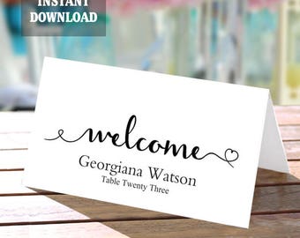 Printable Place Cards Wedding Place Card Template Script Place Card Black White Escort Card DIY Editable Tented Place Cards Instant Download