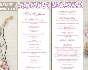 Wedding Program Template DIY Editable Word File Instant Download Program Lavender Wedding Program Purple Heart Program Printable Program