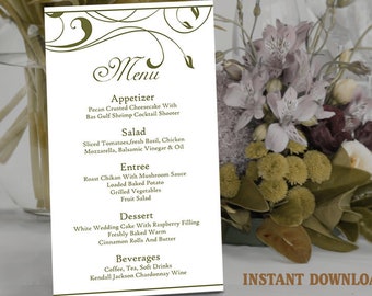 Wedding Menu Template DIY Menu Card Template Editable Text Word File Instant Download Green Menu Leaf Menu Template Printable Menu 4x7inch