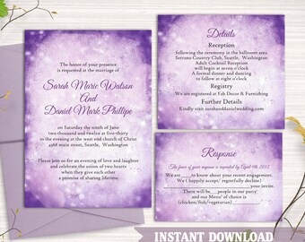 Rustic Wedding Invitation Template Download Printable Wedding Invitation Editable Invites Purple Wedding Invitation Lavender Cards DIY- DG45