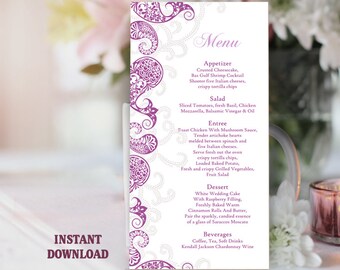 Printable Menu Template Bollywood Wedding Menu Card Eggplant Indian Menu Paisley Menu Instant Download Editable Purple Menu Sign Bar Menu