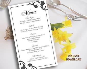 Wedding Menu Template DIY Menu Card Template Editable Text Word File Instant Download Black Menu Template Printable Menu 4x7inch