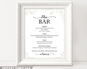 Bar sign, Bar Menu Sign, Printable bar sign, Wedding Bar Sign, Custom signs, Drinks sign, wedding templates, Instant Download, Script Sign