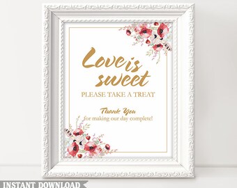 Love is sweet Please Take A Treat Sign Template, Printable Love Is Sweet Sign, Dessert Table Sign, Wedding Favors Signs, Candy Bar Sign DIY