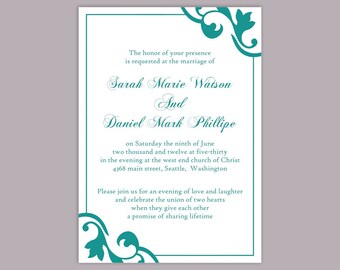 Teal Wedding Invites Etsy