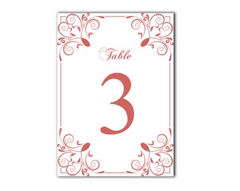 Table Numbers Printable Wedding Table Card Template DIY Editable Table Cards Elegant Table Cards White Red Cards Flat Digital Card Signs