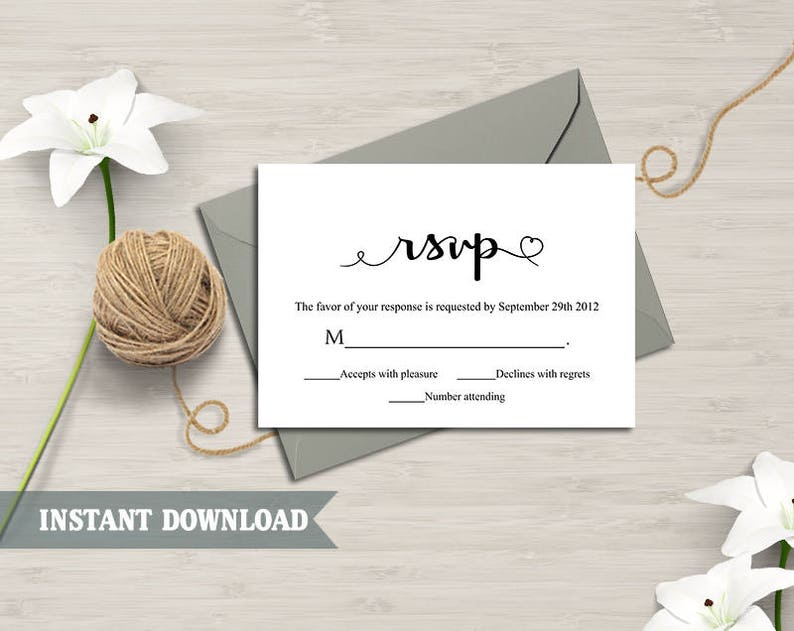 DIY Wedding RSVP Template Download Printable Wedding Rsvp Cards Editable Black Rsvp Postcard