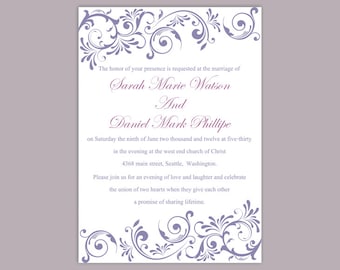 Wedding Invitation Template Download Printable Wedding Invitations Editable Invite Purple Wedding Invitation Elegant Lavender Card DIY- DG14