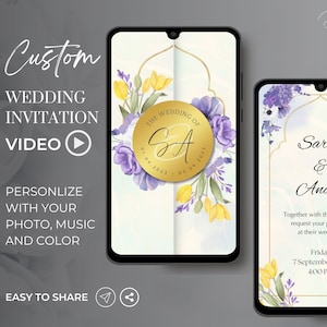 Wedding Video Invitation, Wedding Animated Card, Digital Electronic Text Message, Custom Invite Personalized Video Evite Floral Royal Luxury by TheDesignsEnchanted