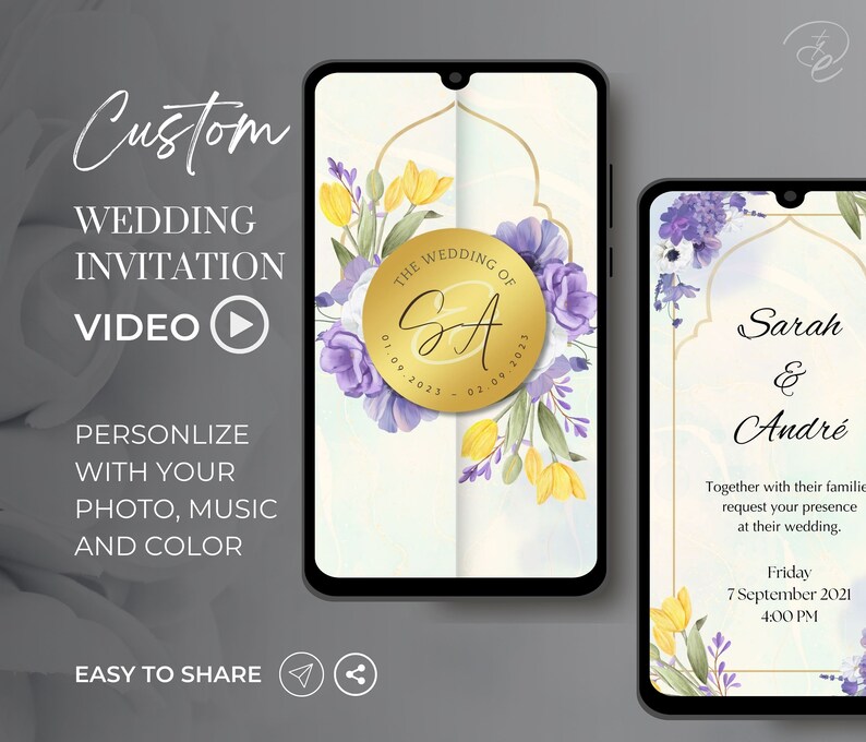 Wedding Video Invitation, Wedding Animated Card, Digital Electronic Text Message, Custom Invite Personalized Video Evite Floral Royal Luxury by TheDesignsEnchanted