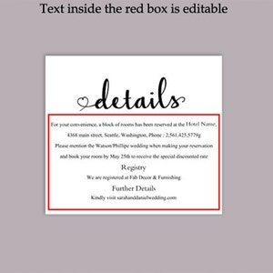 DIY Wedding Details Card Template Download Printable Wedding Details ...