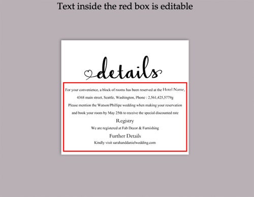 DIY Wedding Details Card Template Download Printable Wedding Details ...