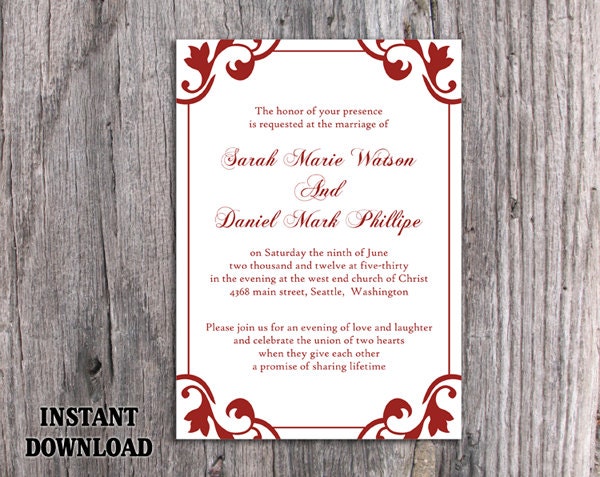 Wedding Invitation Template Download Printable Wedding - Etsy