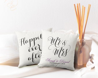 Personalized Wedding Pillow, Mr & Mrs Pillows Names, Established Date, Wedding Keepsake Throw Pillow Gift, Happily Ever After Custom Quote