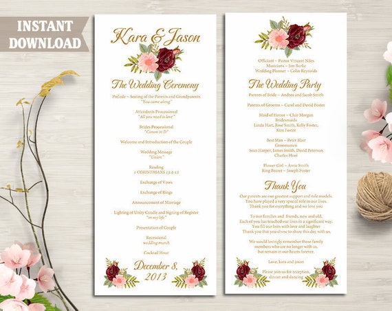 Wedding Program Printable Wedding Program Download Wedding | Etsy