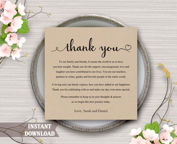 Printable Thank You Place Card Wedding Thank You Card Etsy Printable Thank You Place Card Wedding Thank You Card Etsy