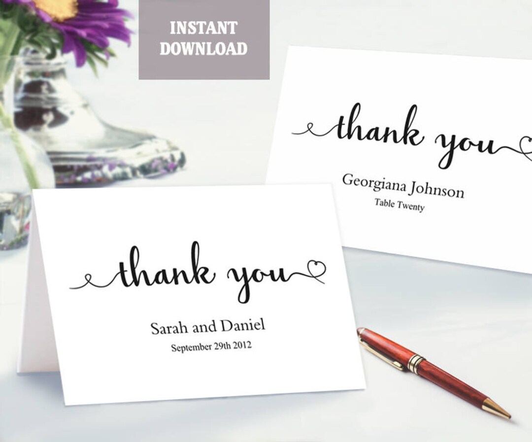 Thank You Card, Printable Wedding Thank You, Thank You Card Template ...