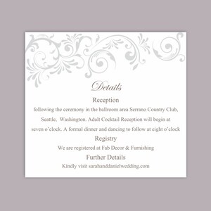 DIY Wedding Details Card Template Download Printable Wedding Details Card Editable Gray Silver ...